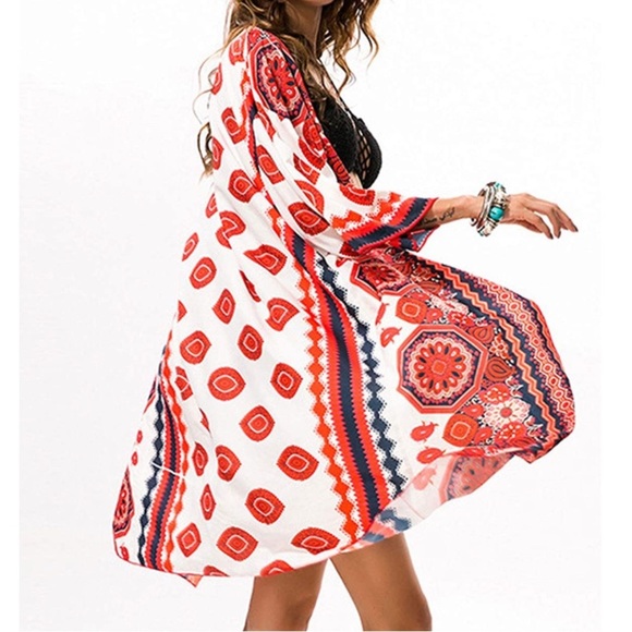 Women’s fashion red /white kimono - Picture 9 of 10